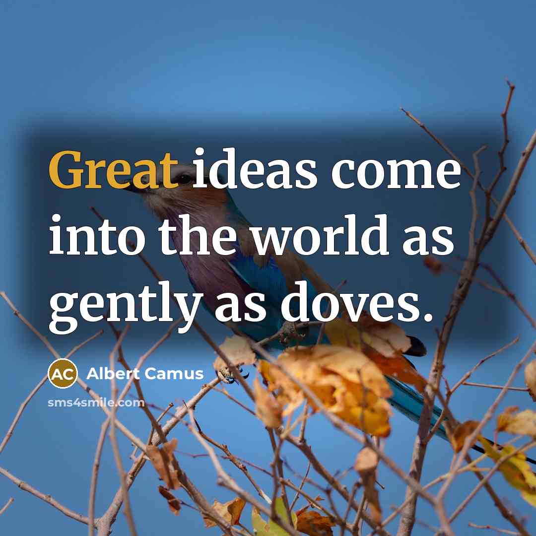 “Great ideas come into the world as gently as doves.…” quote by Albert Camus