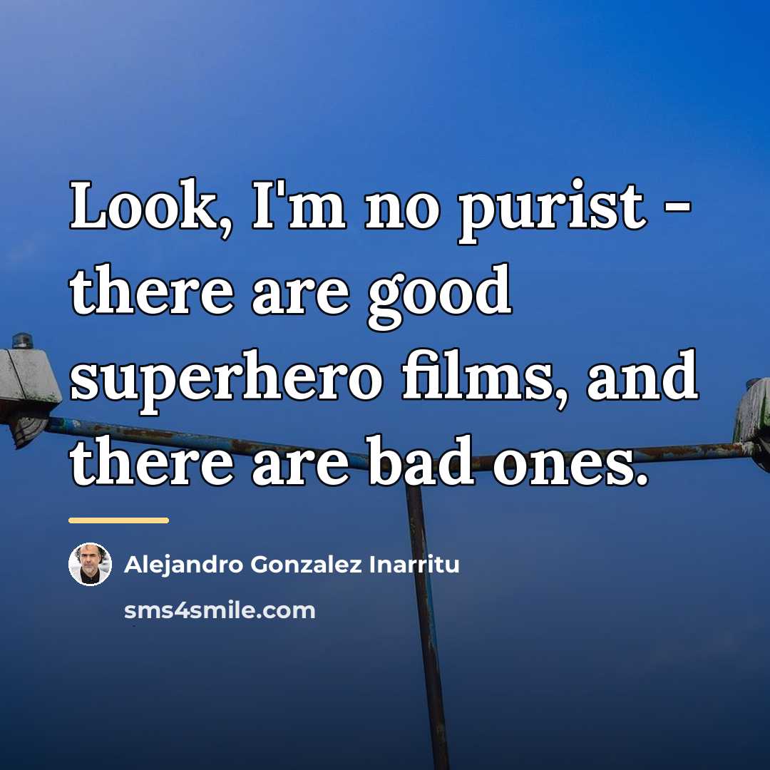 “Look, I'm no purist - there are good superhero films,…” quote by Alejandro Gonzalez Inarritu