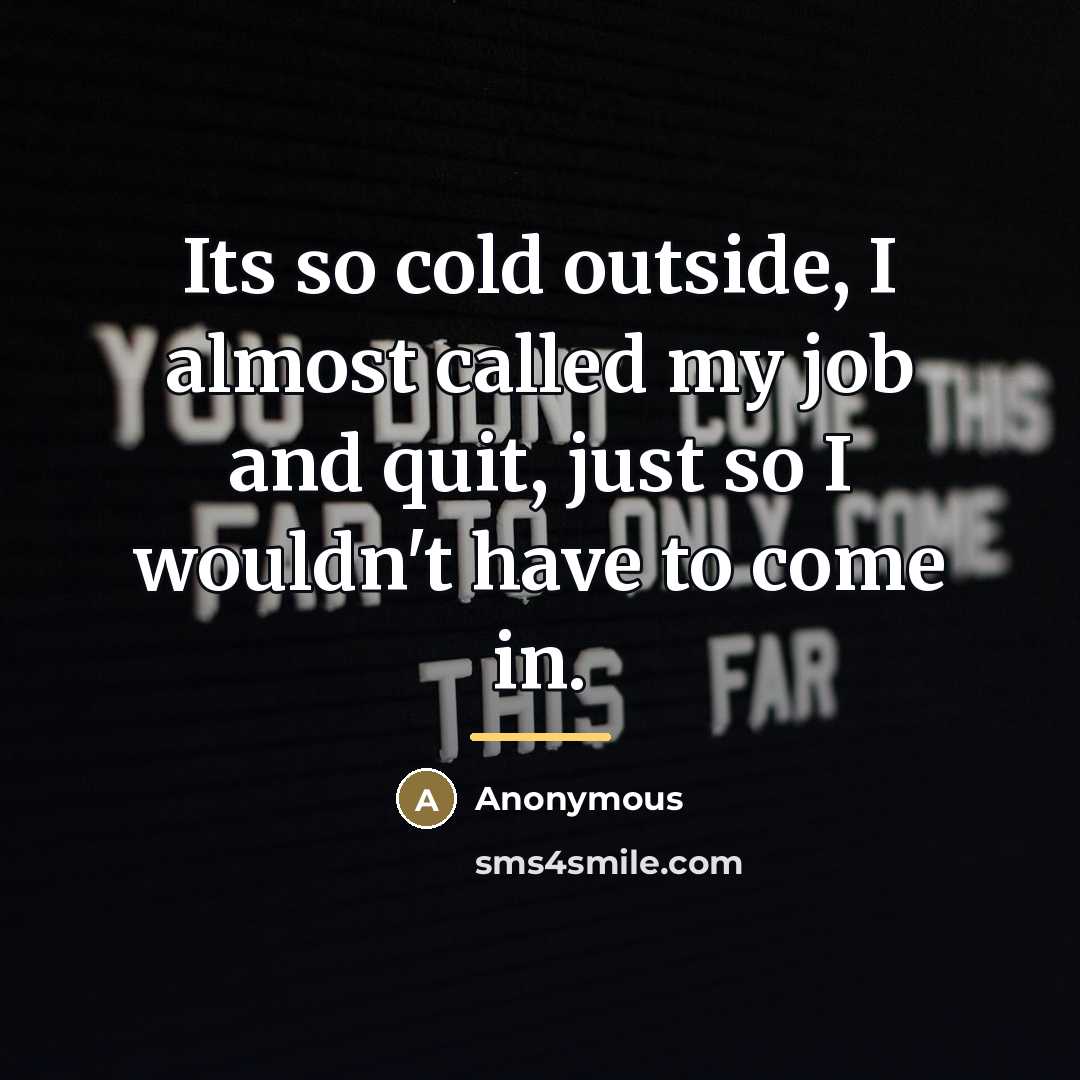“Its so cold outside, I almost called my job and…” quote by Anonymous
