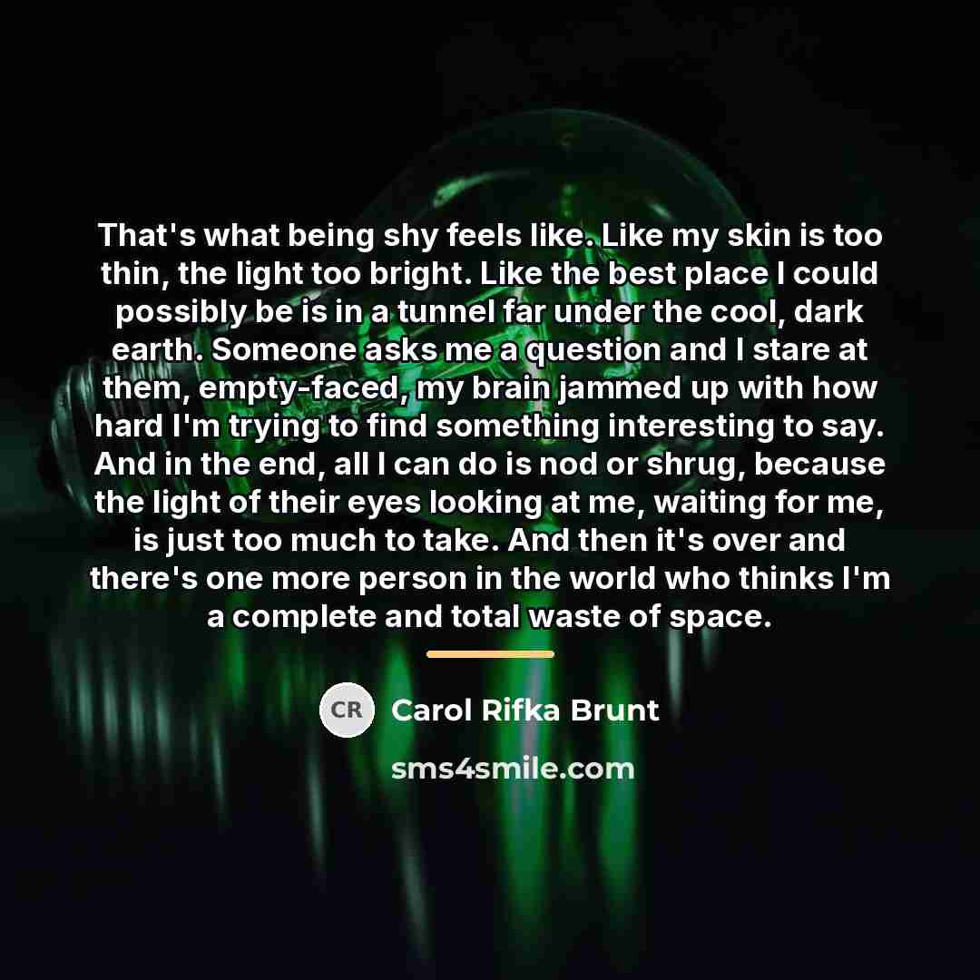 “That's what being shy feels like. Like my skin is…” quote by Carol Rifka Brunt