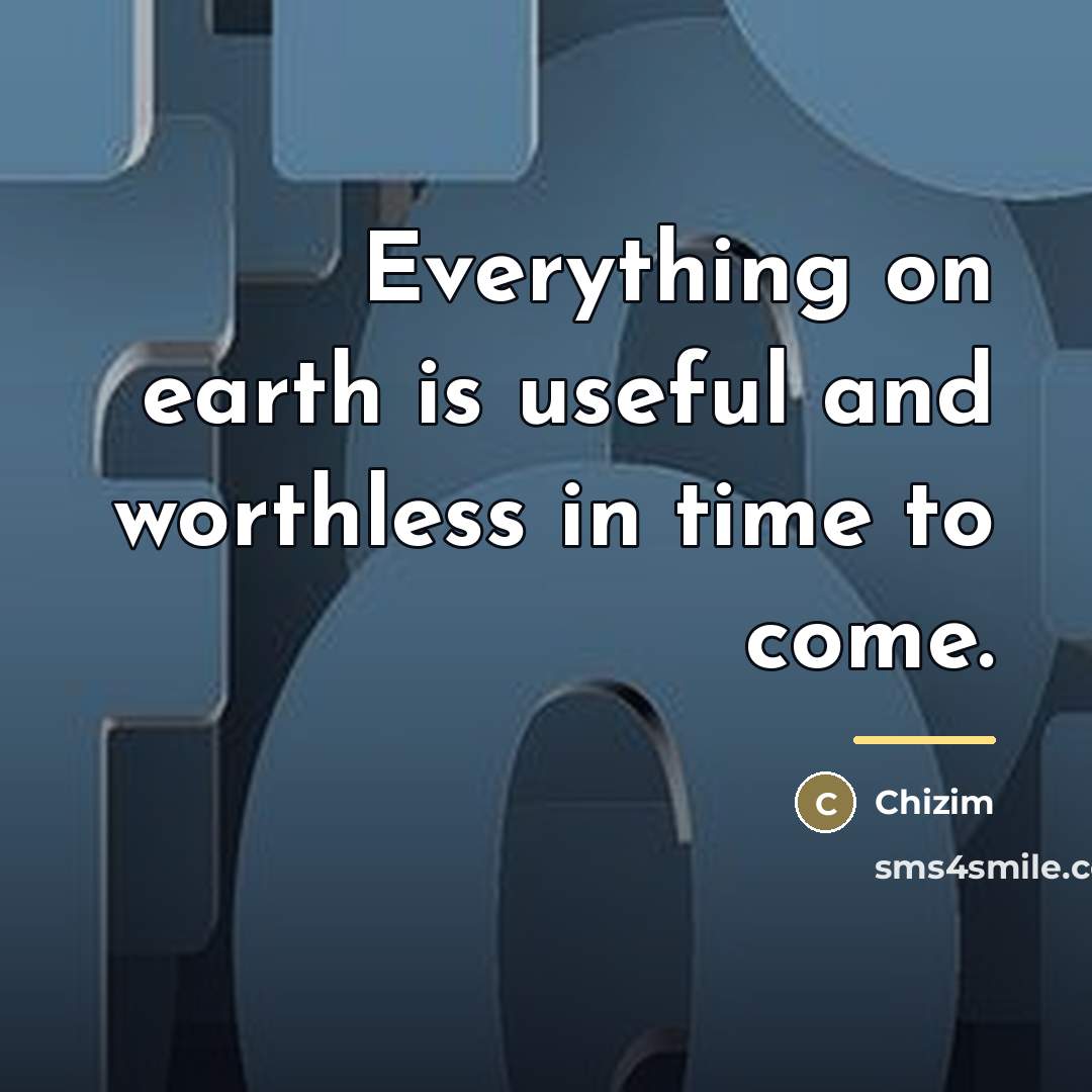 “Everything on earth is useful and worthless in time to…” quote by Chizim