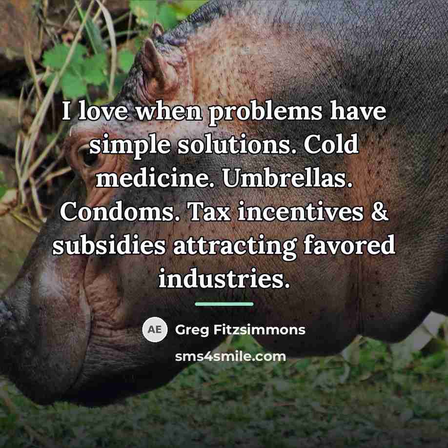 “I love when problems have simple solutions. Cold medicine. Umbrellas.…” quote by Greg Fitzsimmons