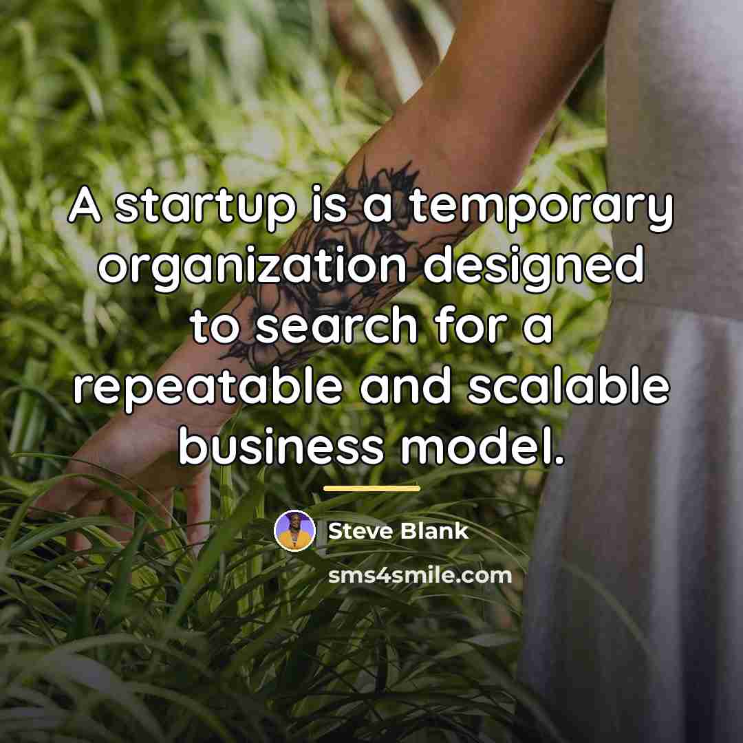 “A startup is a temporary organization designed to search for…” quote by Steve Blank