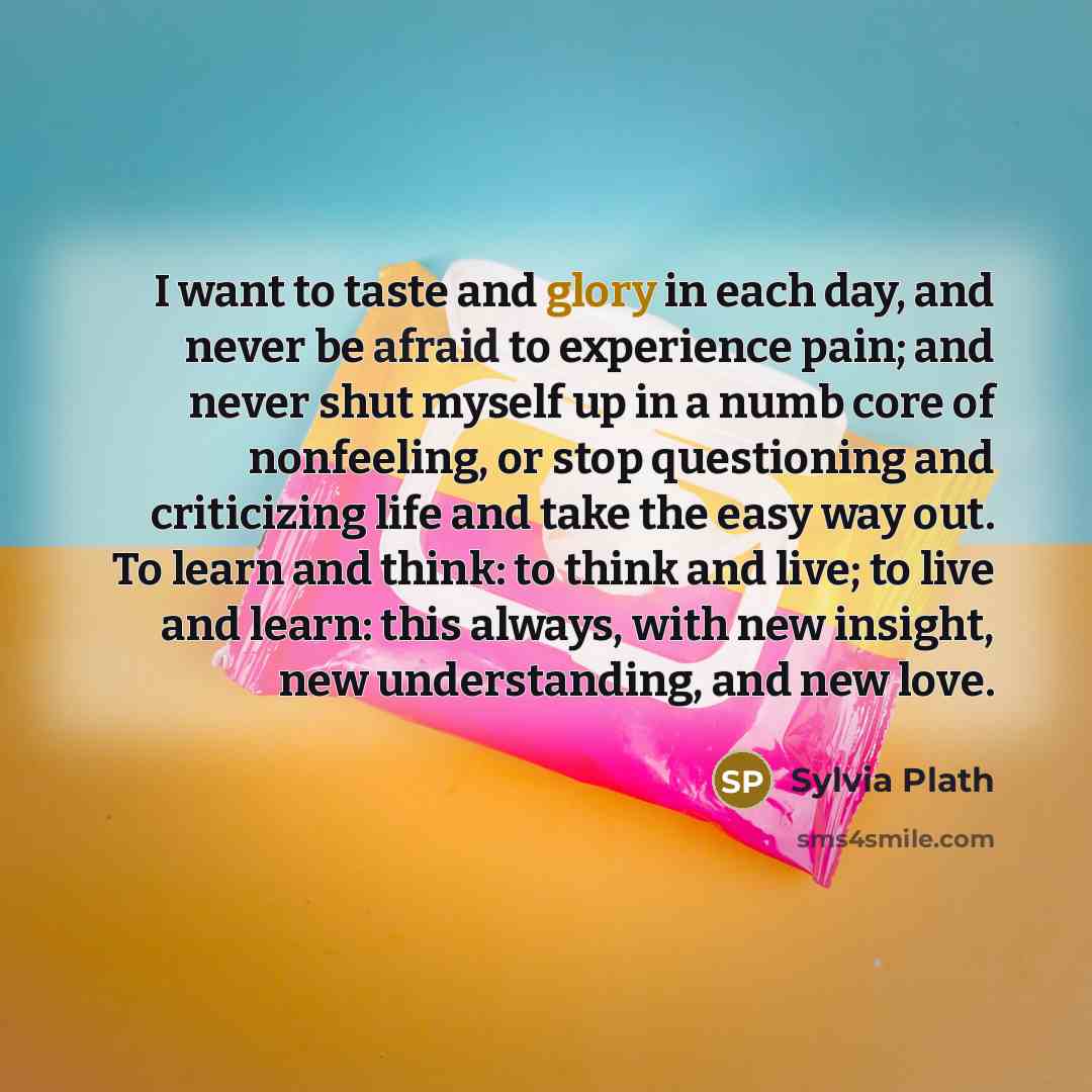 “I want to taste and glory in each day, and…” quote by Sylvia Plath
