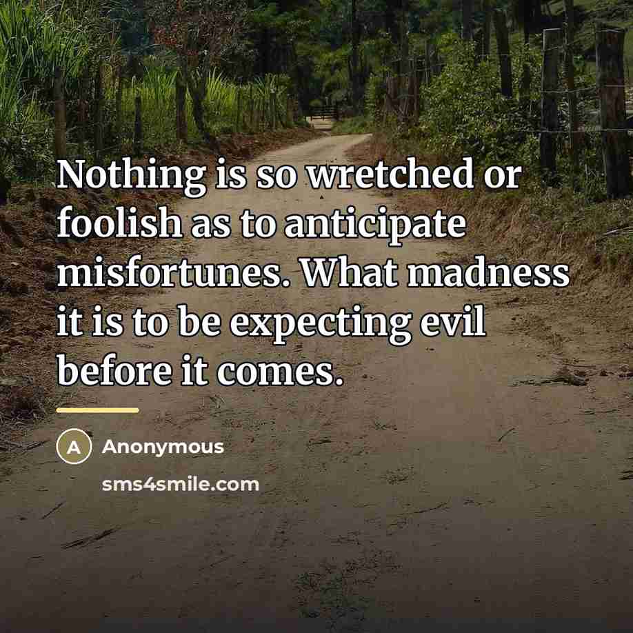 “Nothing is so wretched or foolish as to anticipate misfortunes.…” quote by Anonymous