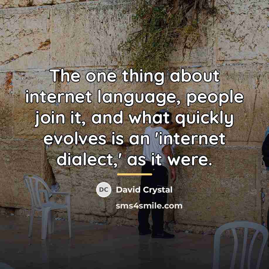 “The one thing about internet language, people join it, and…” quote by David Crystal