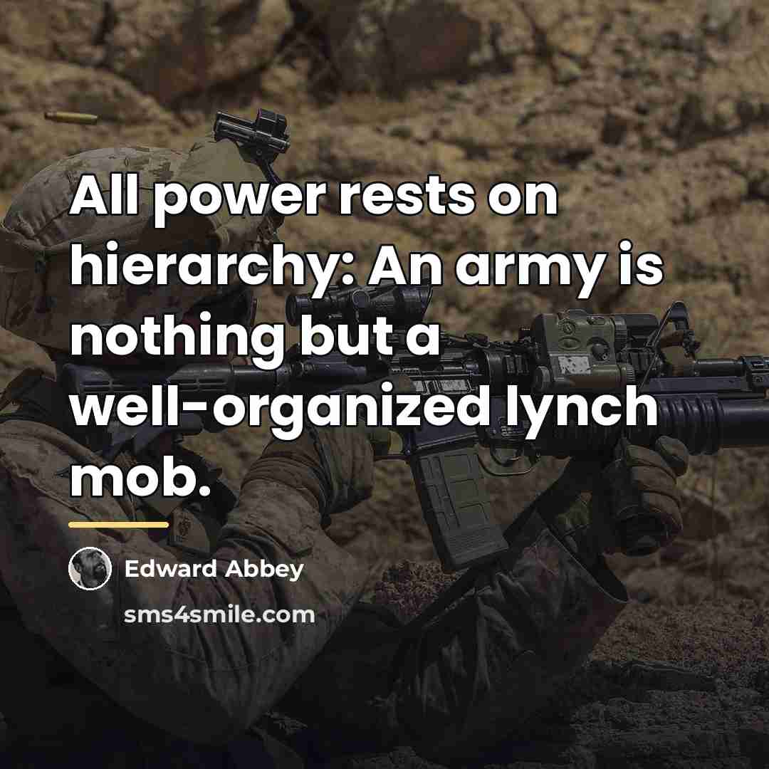 “All power rests on hierarchy: An army is nothing but…” quote by Edward Abbey