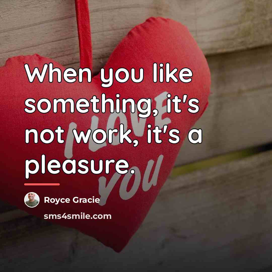 “When you like something, it's not work, it's a pleasure.…” quote by Royce Gracie