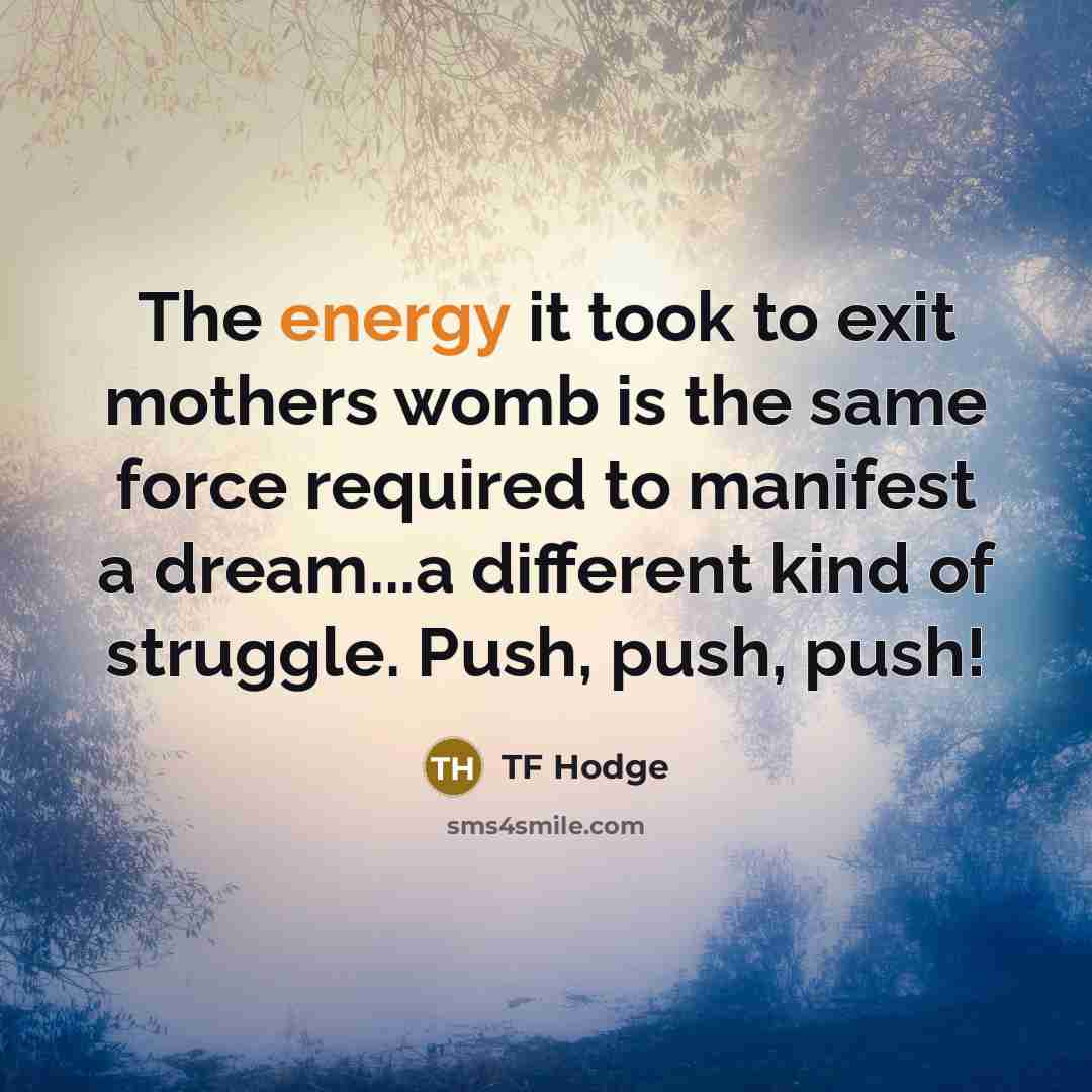 “The energy it took to exit mothers womb is the…” quote by TF Hodge