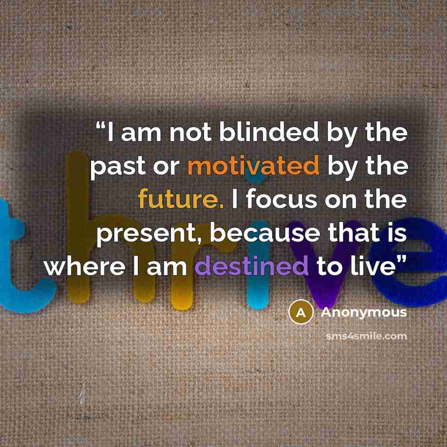 “I am not blinded by the past or motivated by the future. I focus on the present, because that is where I am destined to live” quote by Anonymous