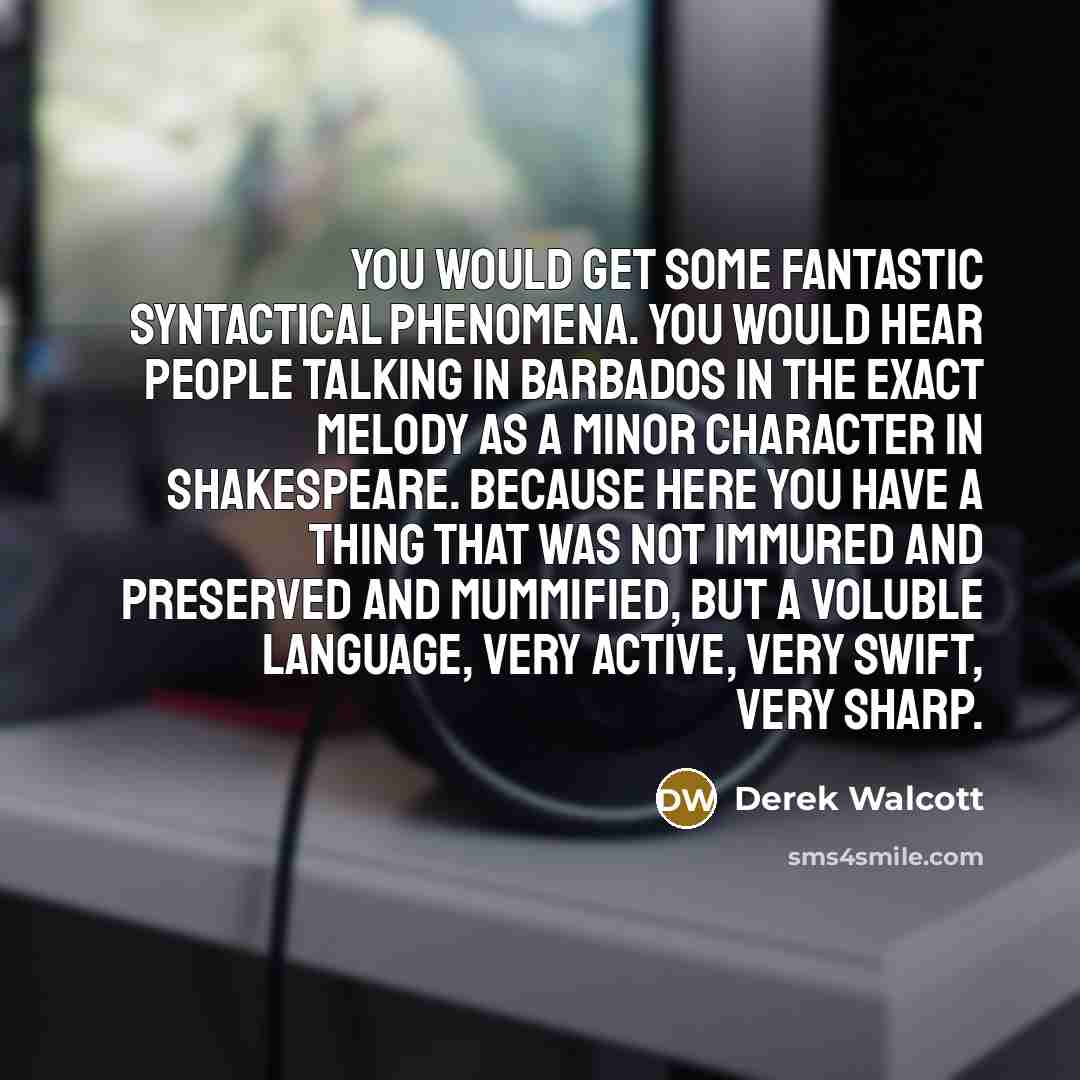 “You would get some fantastic syntactical phenomena. You would hear…” quote by Derek Walcott