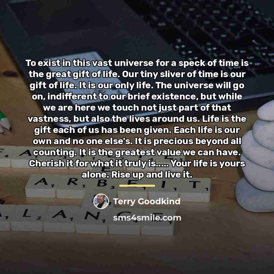 “To exist in this vast universe for a speck of…” quote by Terry Goodkind