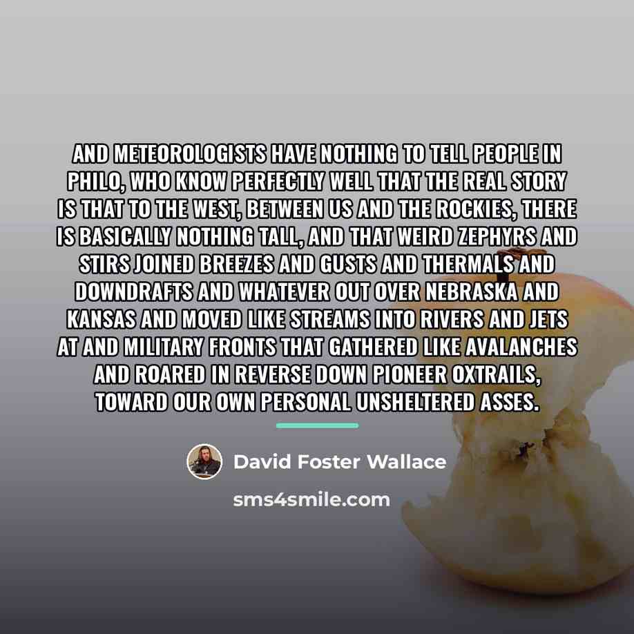 “And meteorologists have nothing to tell people in Philo, who…” quote by David Foster Wallace