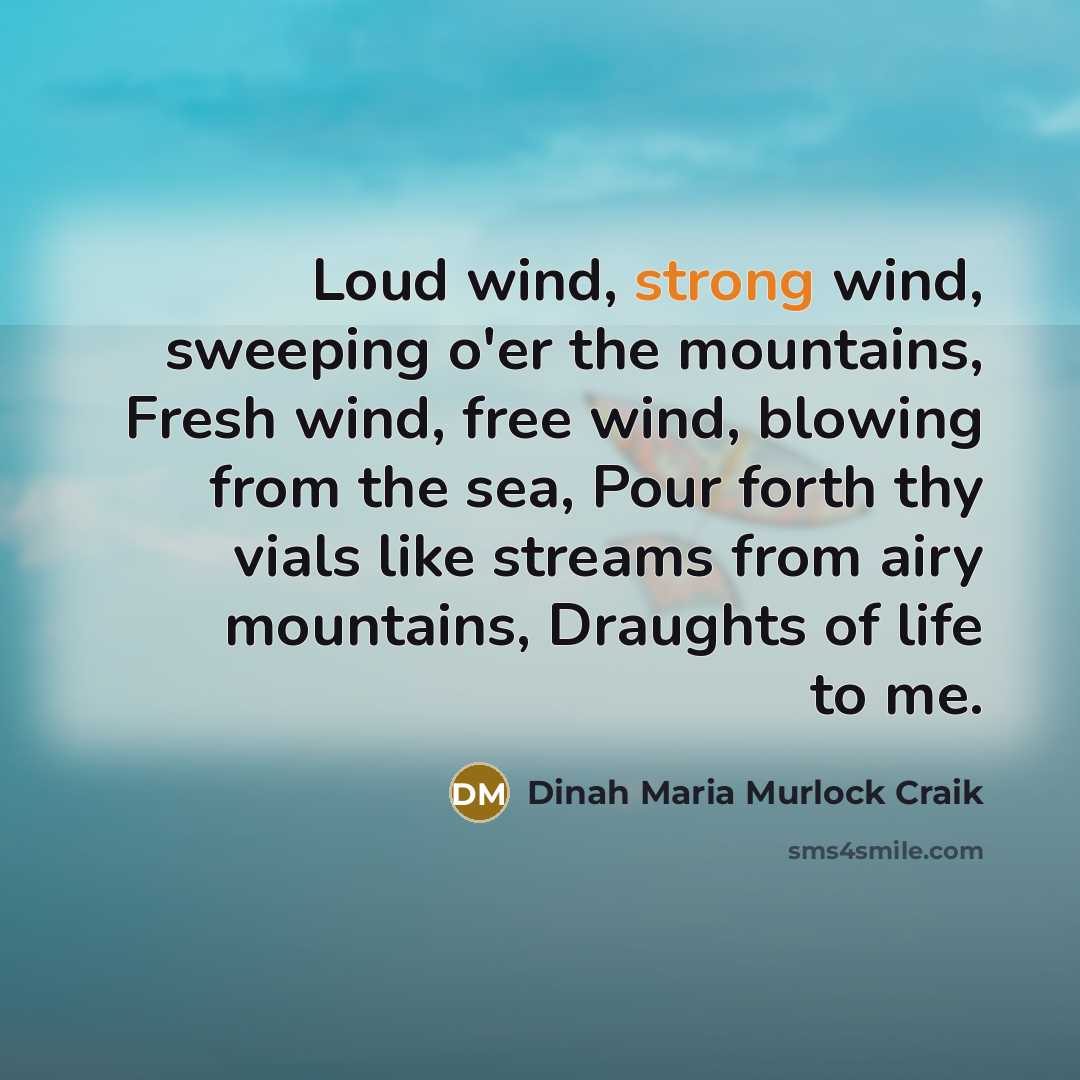 “Loud wind, strong wind, sweeping o'er the mountains, Fresh wind,…” quote by Dinah Maria Murlock Craik