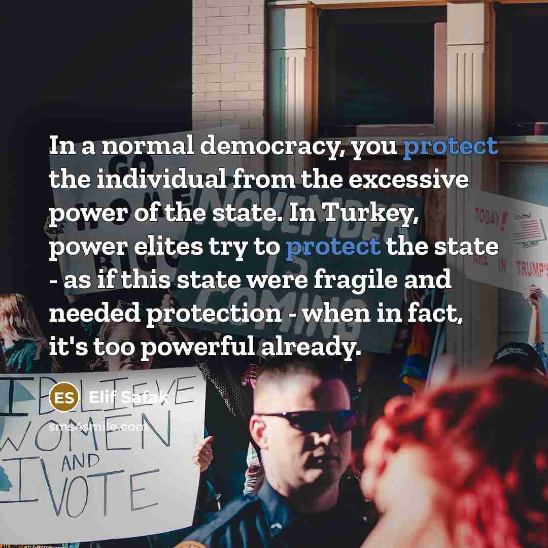 “In a normal democracy, you protect the individual from the…” quote by Elif Safak
