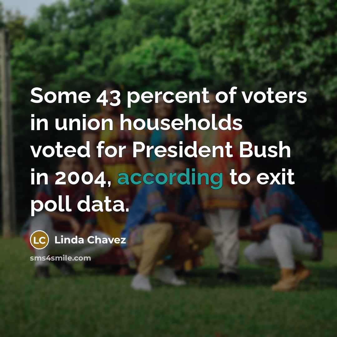 “Some 43 percent of voters in union households voted for…” quote by Linda Chavez