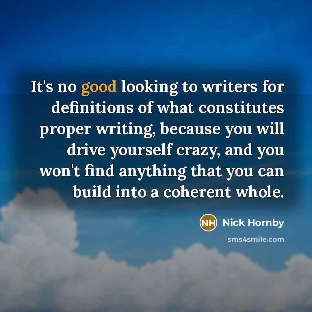“It's no good looking to writers for definitions of what…” quote by Nick Hornby