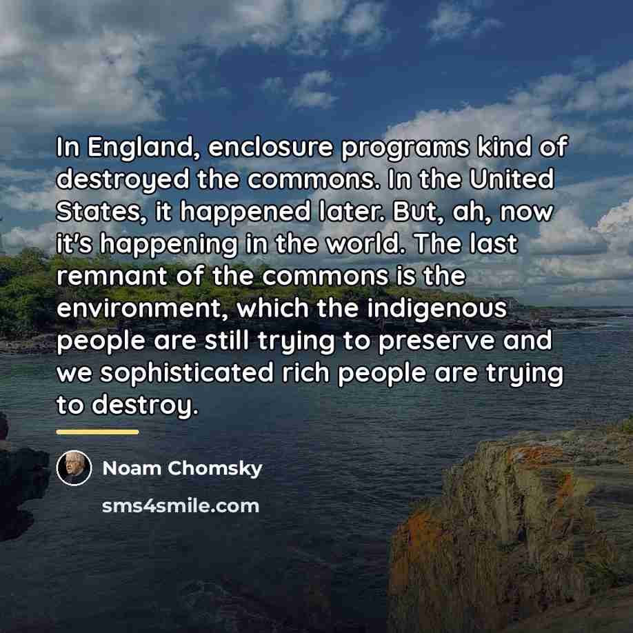“In England, enclosure programs kind of destroyed the commons. In…” quote by Noam Chomsky