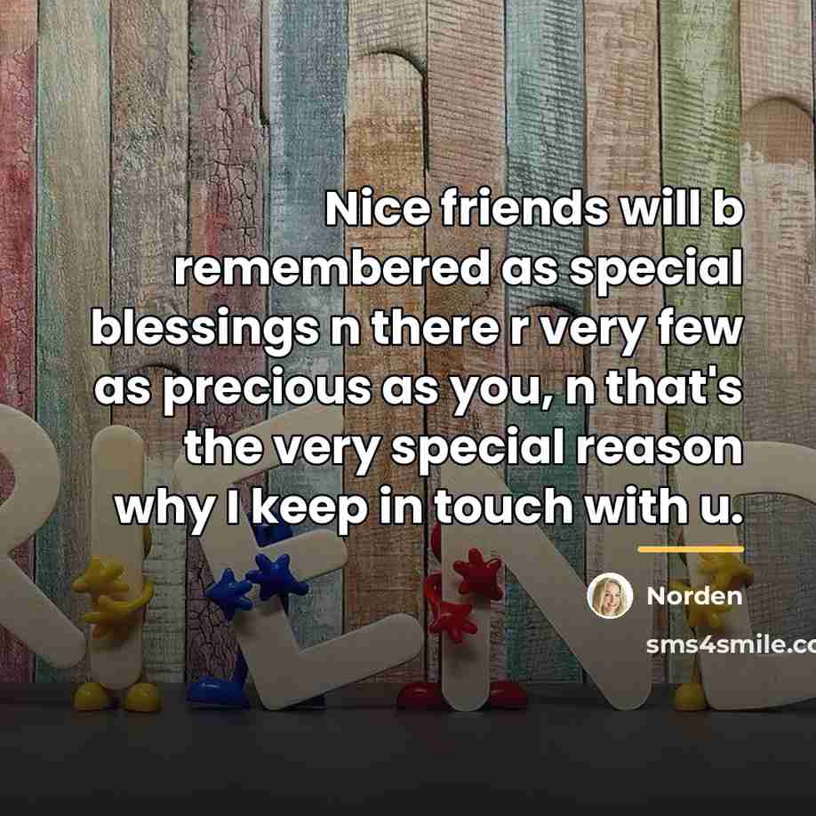 “Nice friends will b remembered as special blessings n there…” quote by Norden