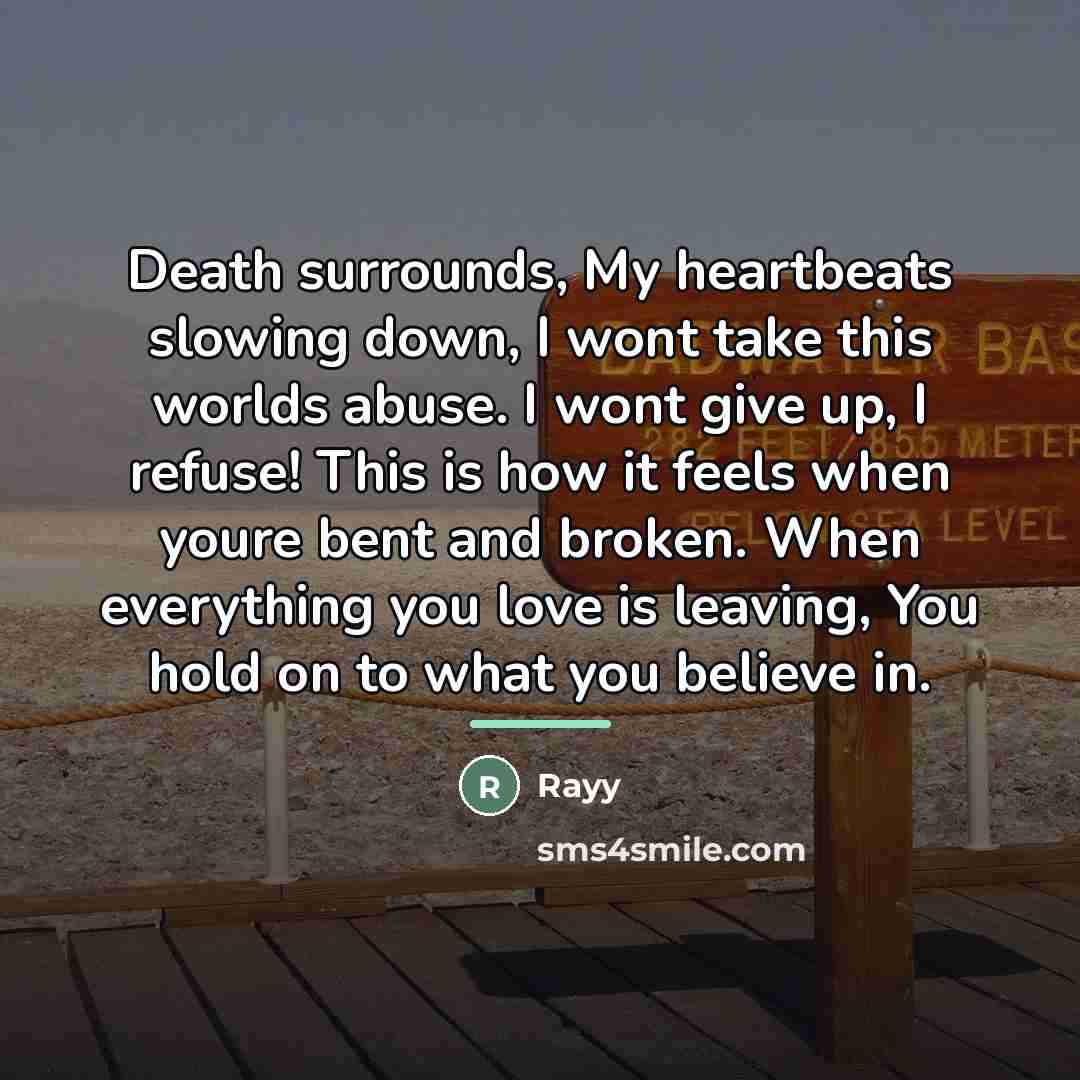 “Death surrounds, My heartbeats slowing down, I wont take this…” quote by Rayy