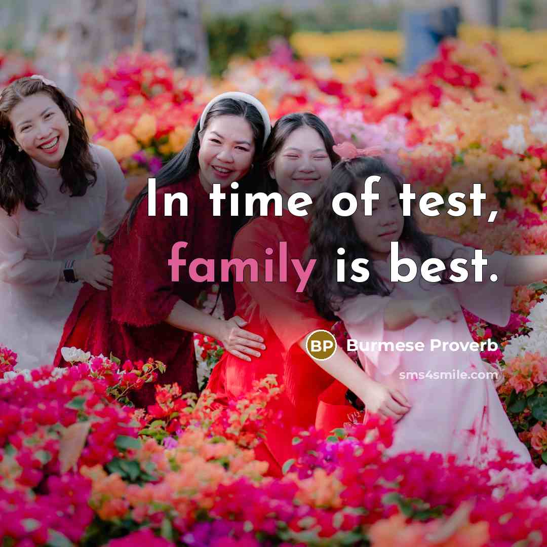 “In time of test, family is best.…” quote by Burmese Proverb