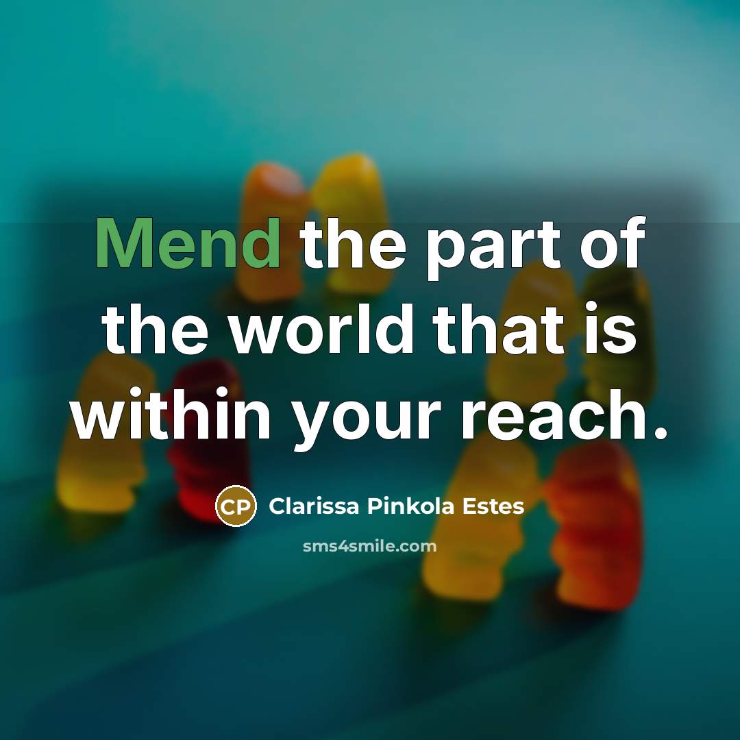 “Mend the part of the world that is within your…” quote by Clarissa Pinkola Estes