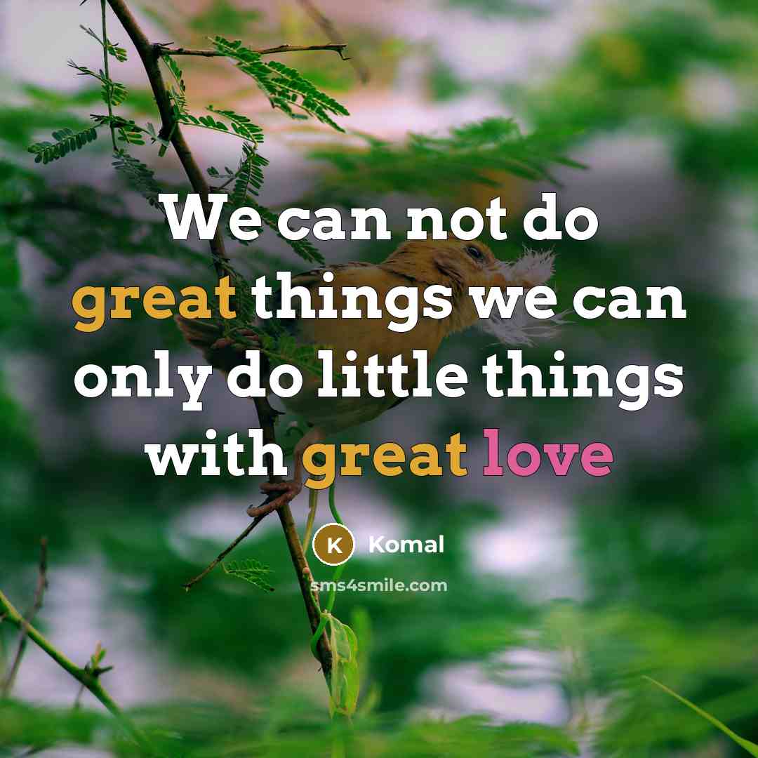 “We can not do great things we can only do little things with great love” quote by Komal