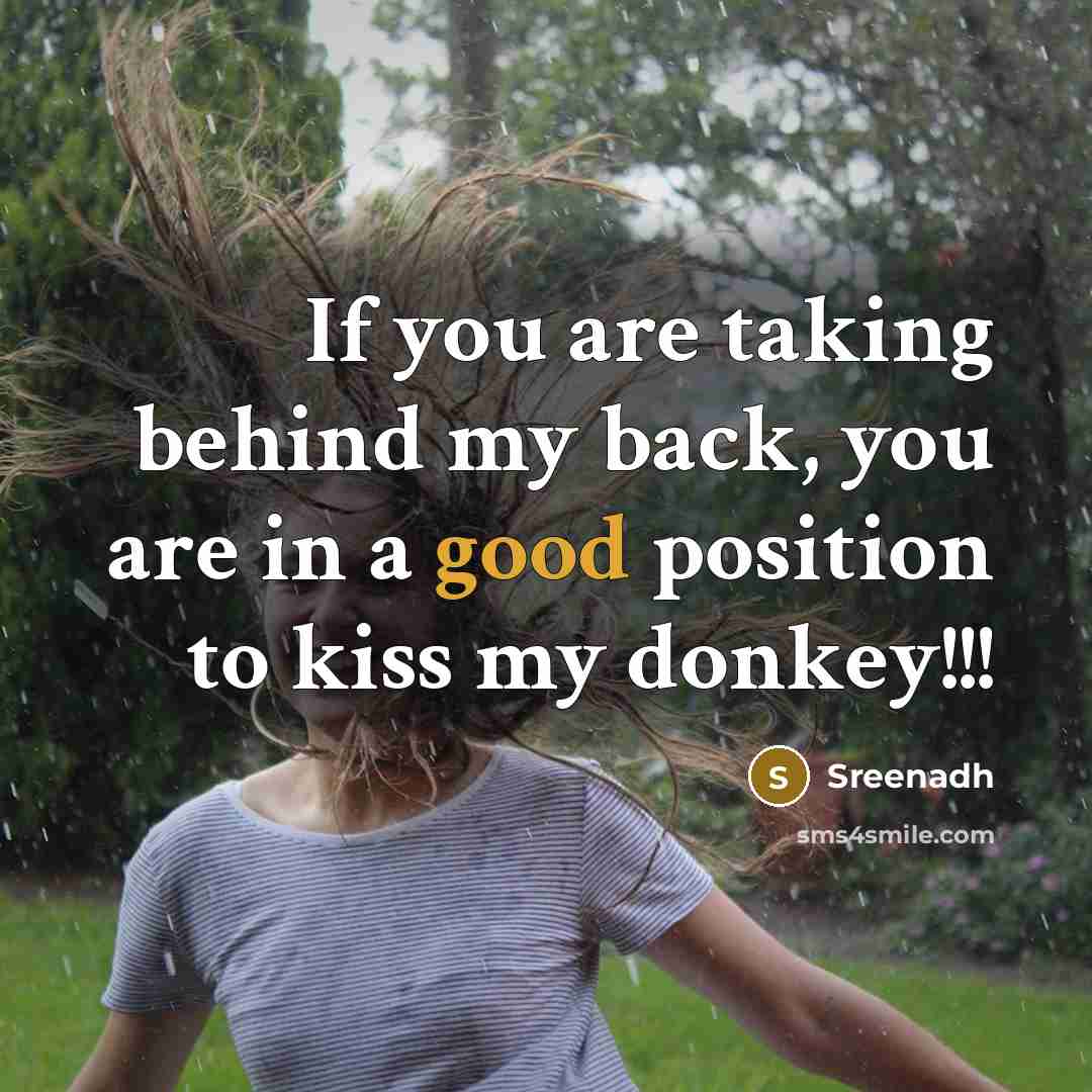 “If you are taking behind my back, you are in a good position to kiss my donkey!!!” quote by Sreenadh