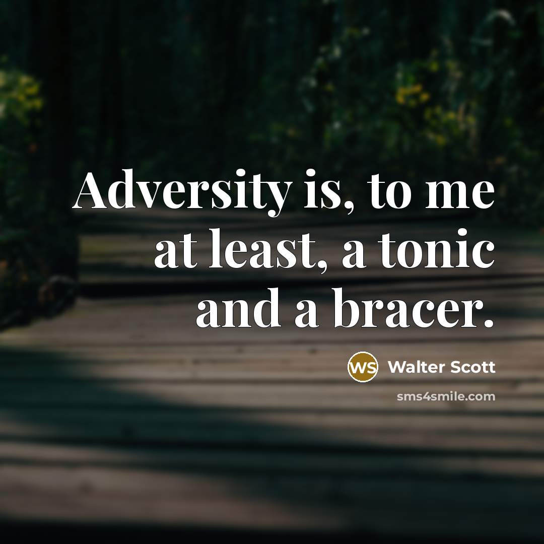 “Adversity is, to me at least, a tonic and a…” quote by Walter Scott