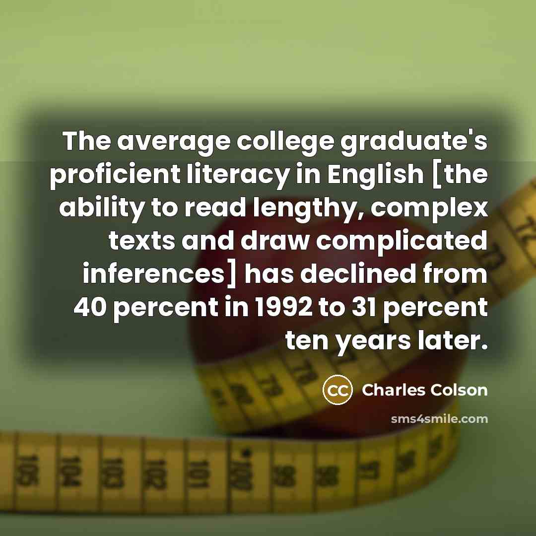 “The average college graduate's proficient literacy in English [the ability…” quote by Charles Colson