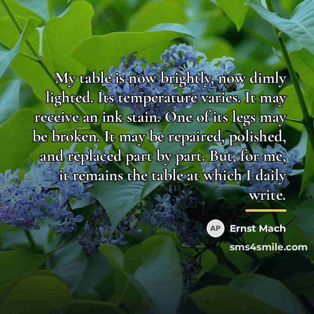 “My table is now brightly, now dimly lighted. Its temperature…” quote by Ernst Mach