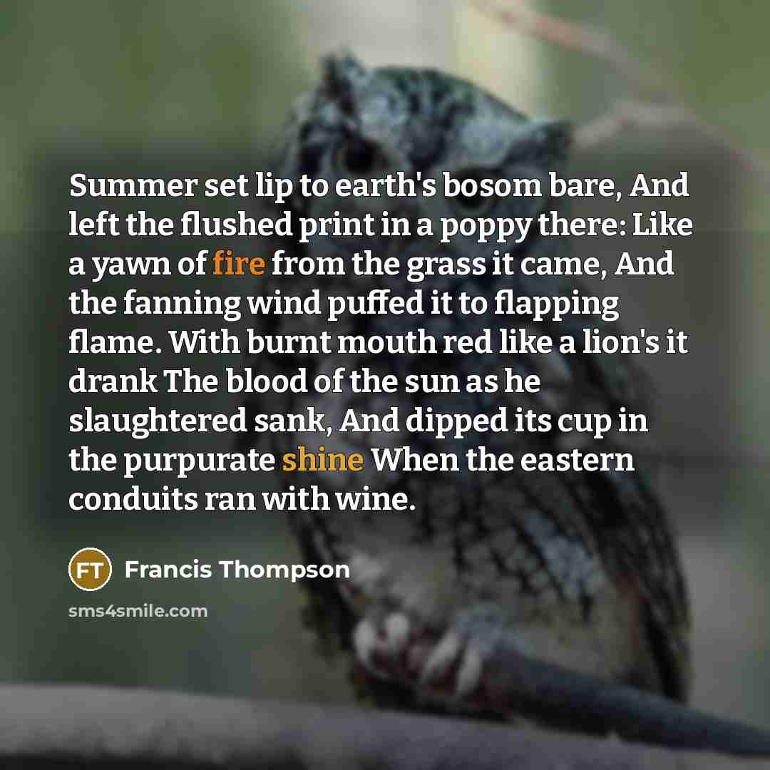 “Summer set lip to earth's bosom bare, And left the…” quote by Francis Thompson