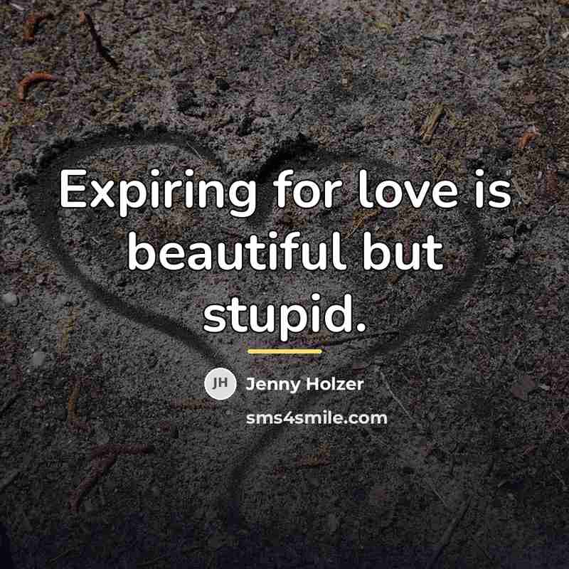 “Expiring for love is beautiful but stupid.…” quote by Jenny Holzer