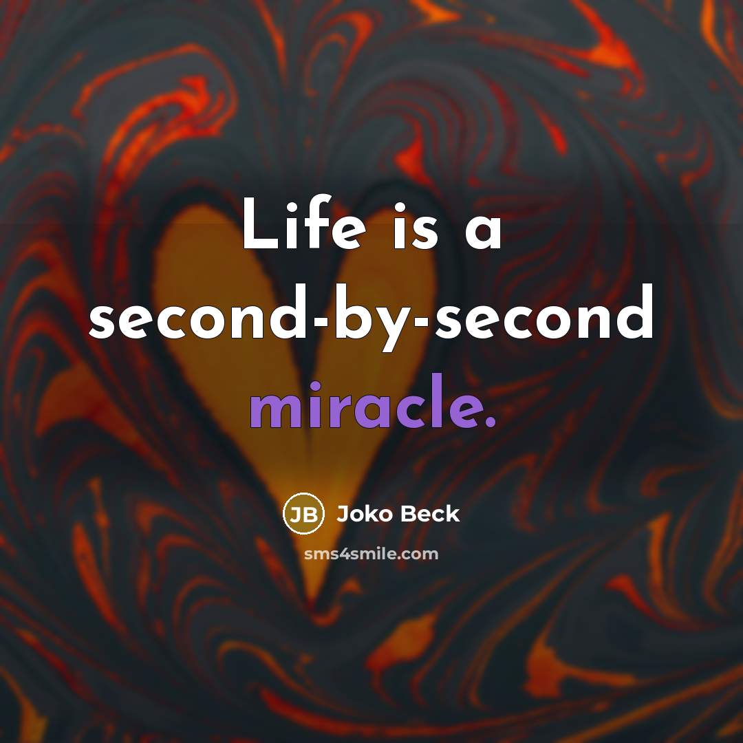“Life is a second-by-second miracle.…” quote by Joko Beck