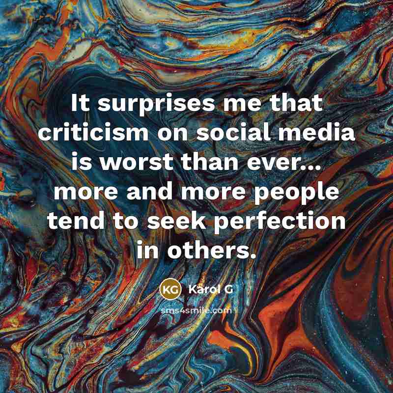 “It surprises me that criticism on social media is worst than ever... more and more people tend to seek perfection in others.” quote by Karol G
