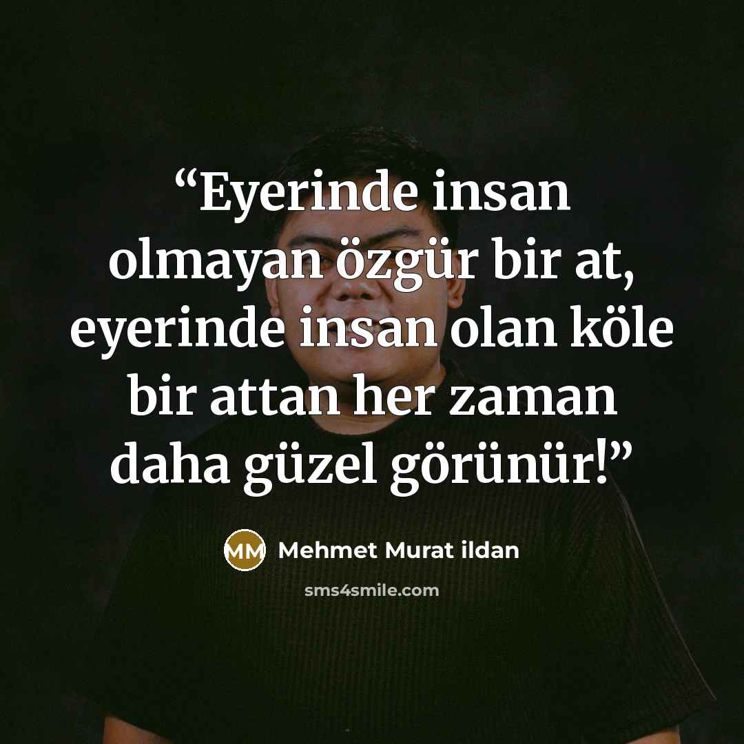 “Eyerinde insan olmayan özgür bir at, eyerinde insan olan köle bir attan her zaman daha güzel görünür!” quote by Mehmet Murat ildan