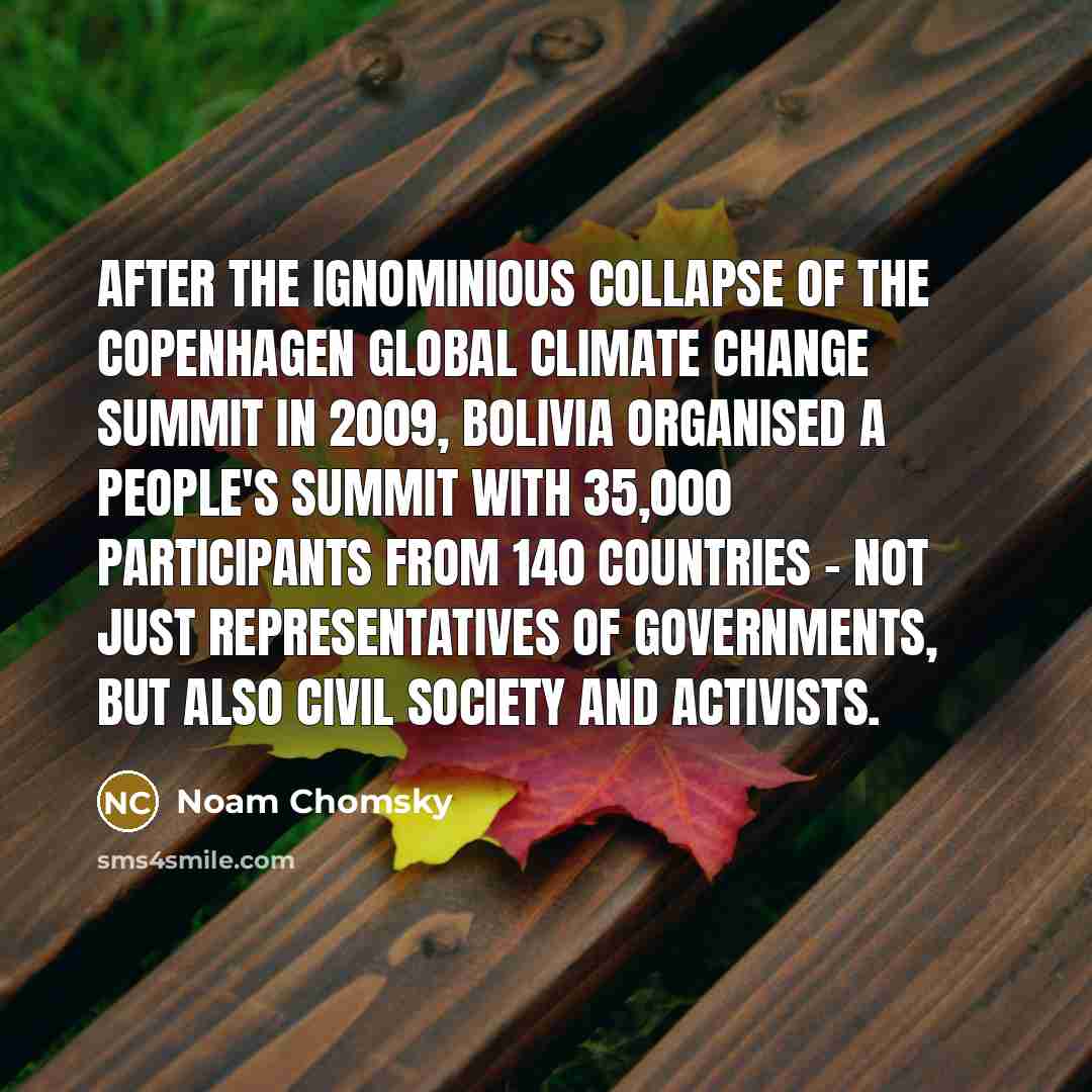 “After the ignominious collapse of the Copenhagen global climate change…” quote by Noam Chomsky
