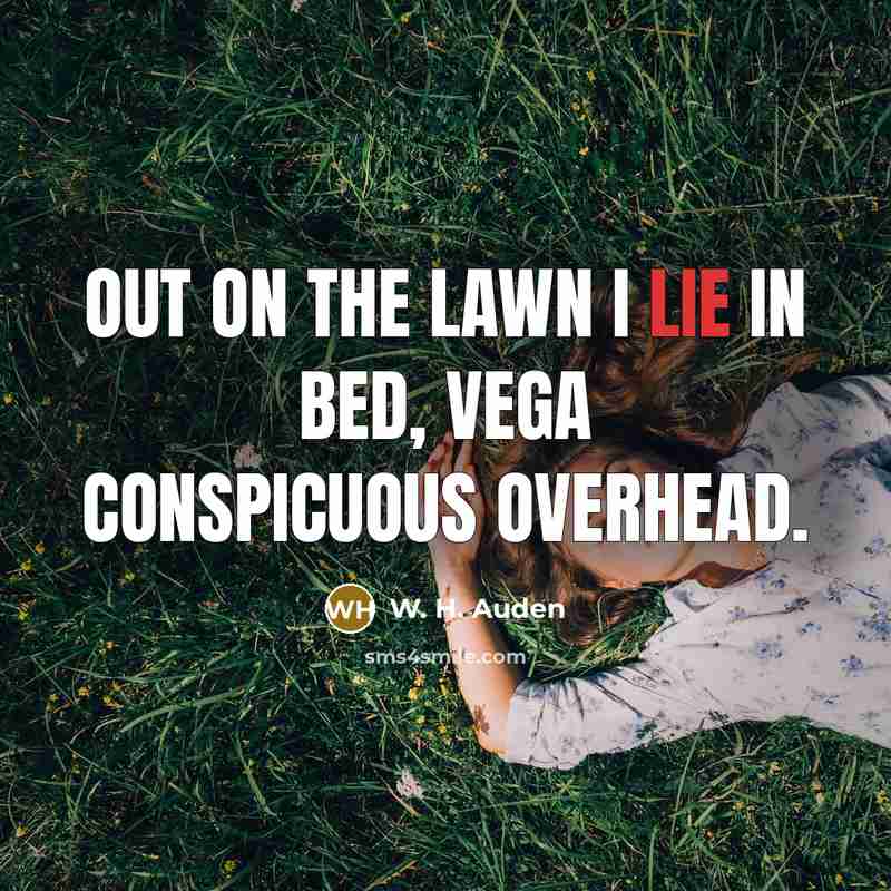 “Out on the lawn I lie in bed, Vega conspicuous…” quote by W. H. Auden