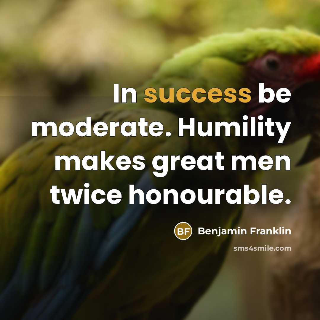 “In success be moderate. Humility makes great men twice honourable.…” quote by Benjamin Franklin