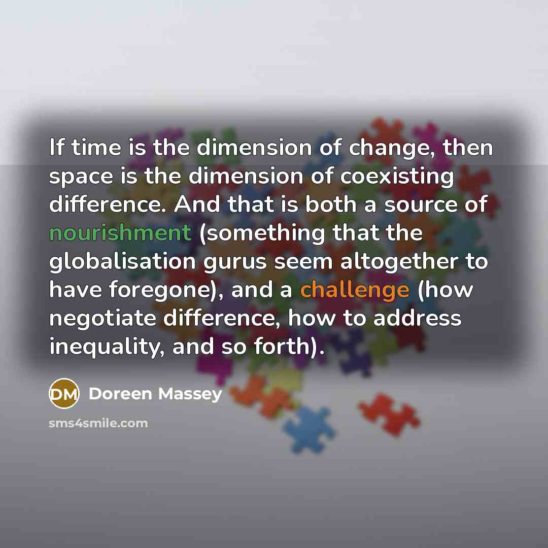 “If time is the dimension of change, then space is…” quote by Doreen Massey