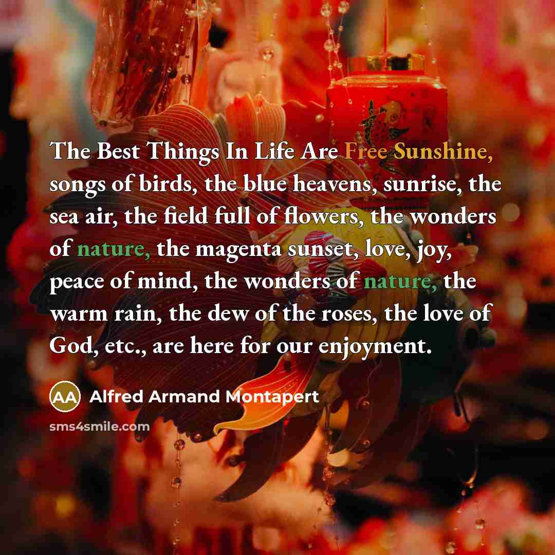 “The Best Things In Life Are Free Sunshine, songs of…” quote by Alfred Armand Montapert