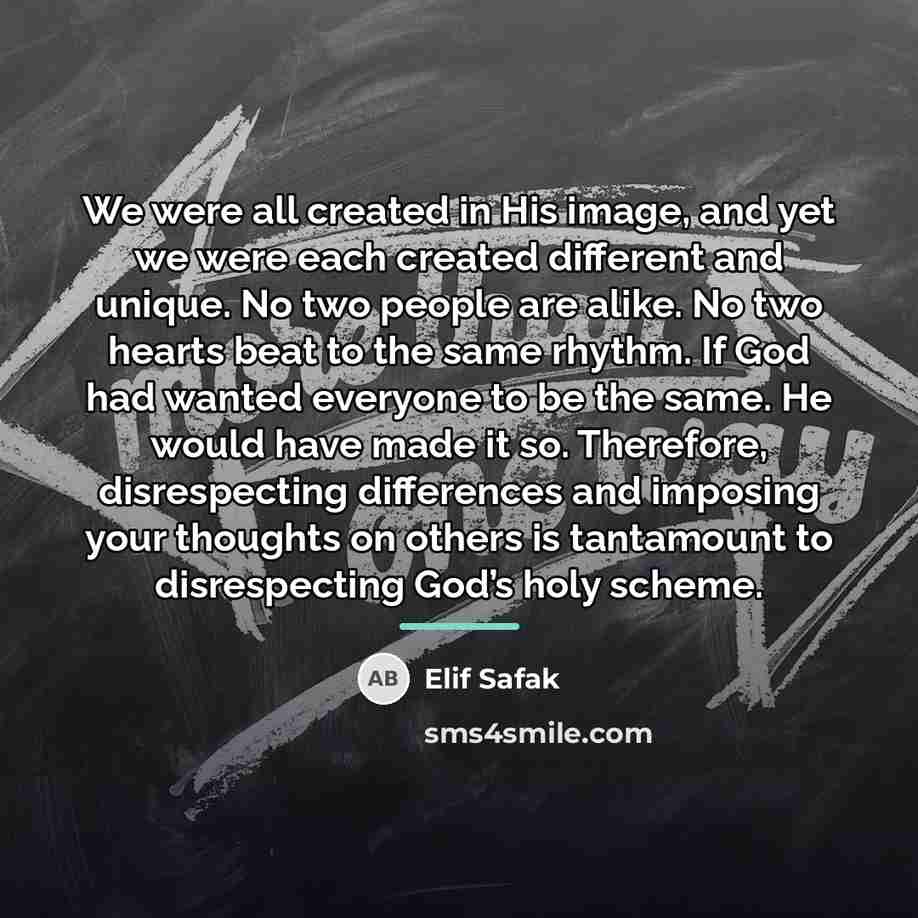 “We were all created in His image, and yet we…” quote by Elif Safak