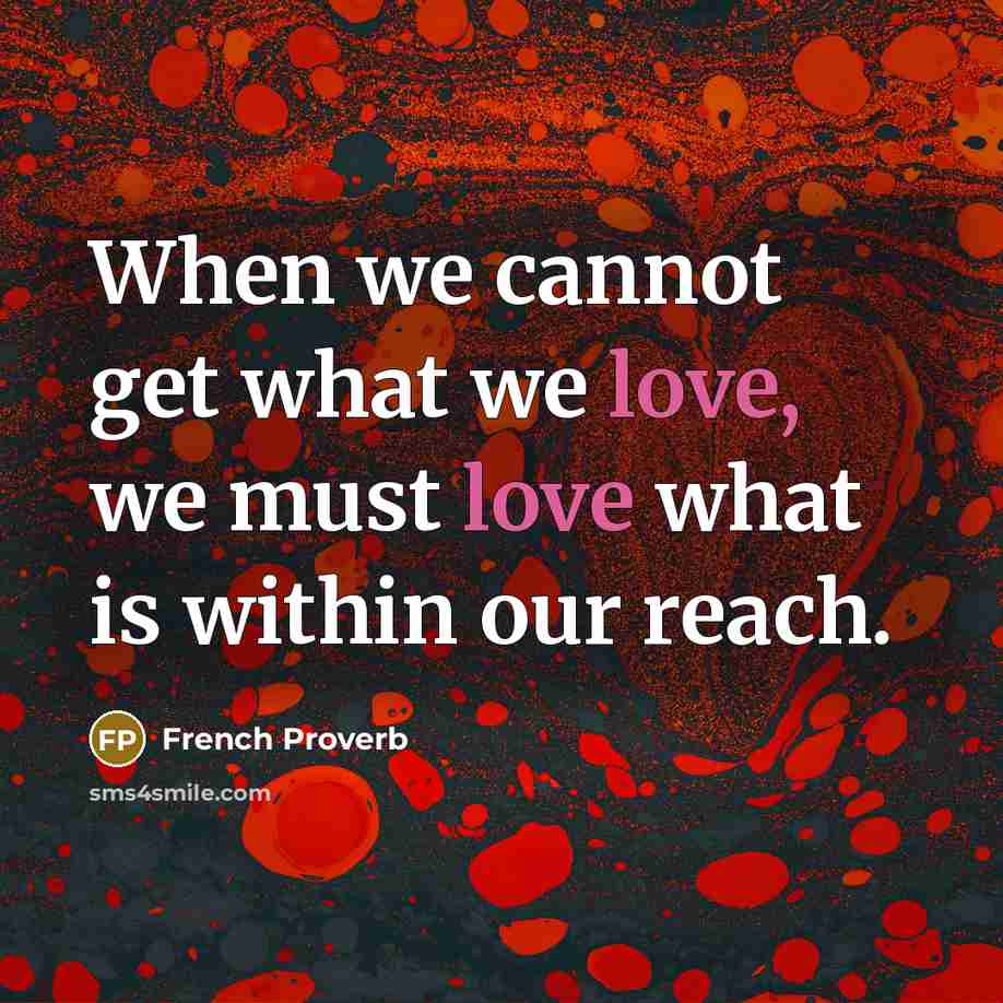 “When we cannot get what we love, we must love…” quote by French Proverb