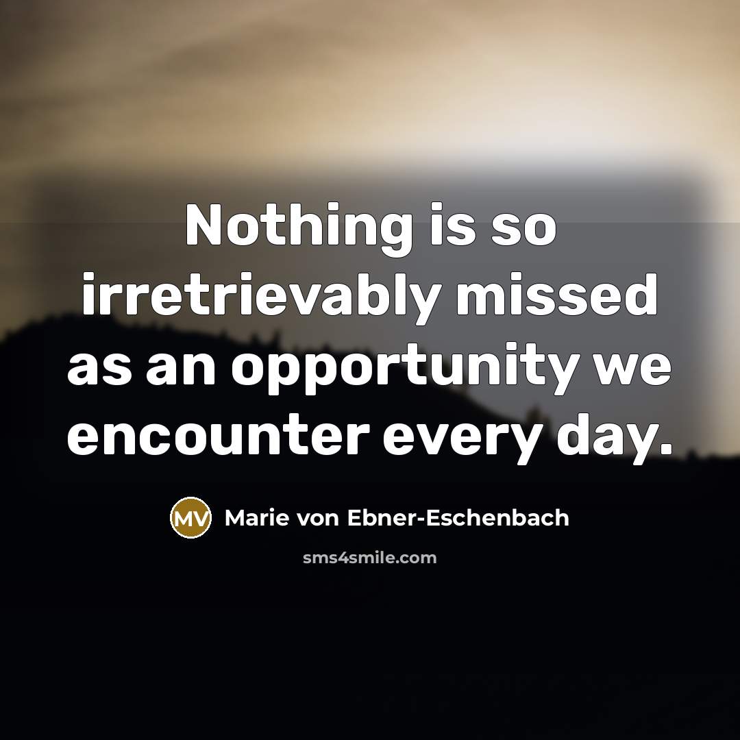 “Nothing is so irretrievably missed as an opportunity we encounter…” quote by Marie von Ebner-Eschenbach