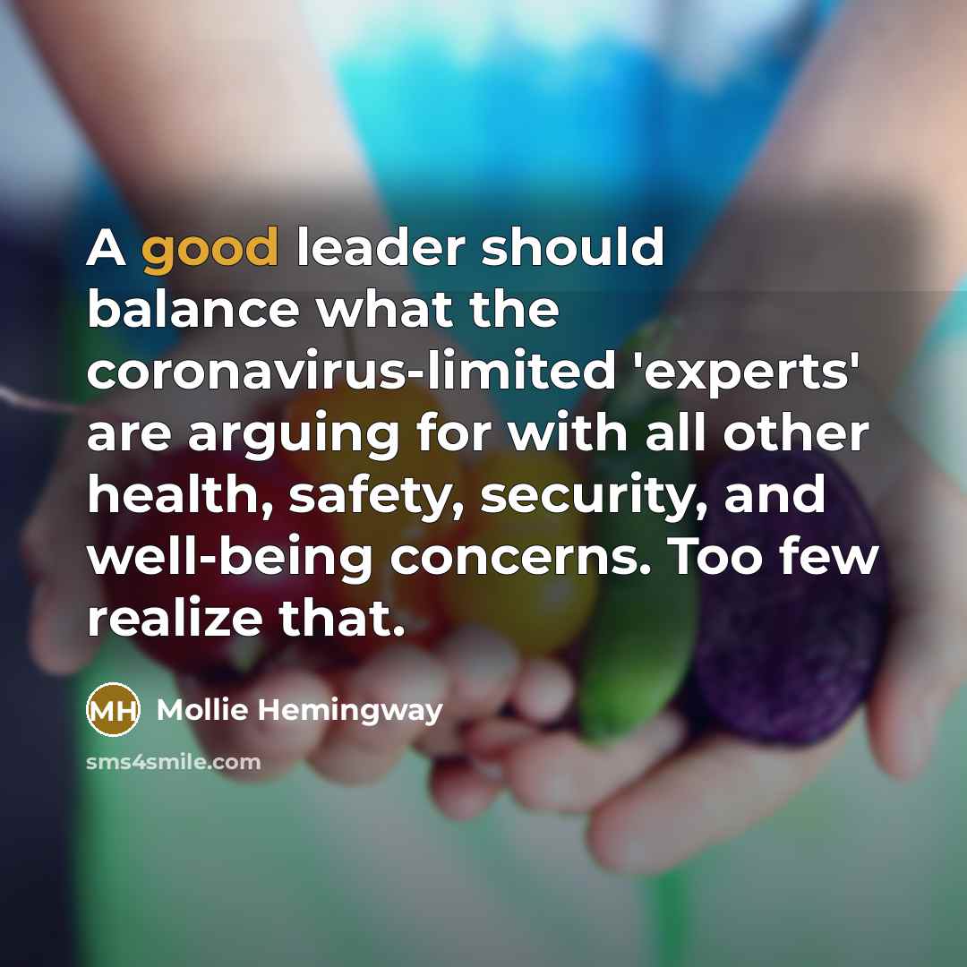 “A good leader should balance what the coronavirus-limited 'experts' are…” quote by Mollie Hemingway