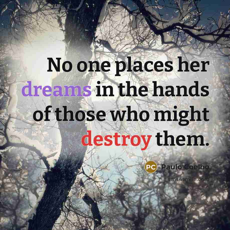 “No one places her dreams in the hands of those who might destroy them.” quote by Paulo Coelho