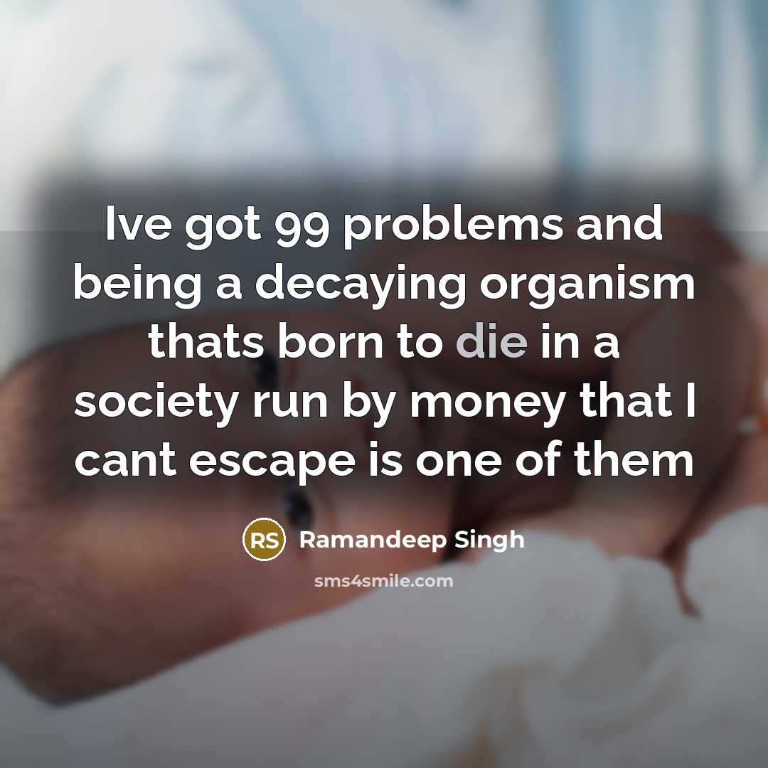 “Ive got 99 problems and being a decaying organism thats born to die in a society run by money that I cant escape is one of them” quote by Ramandeep Singh