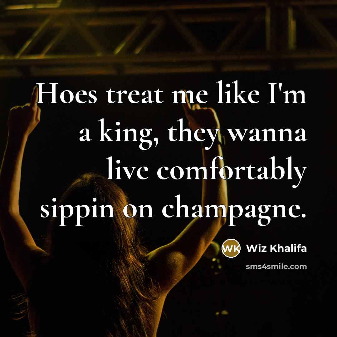 “Hoes treat me like I'm a king, they wanna live comfortably sippin on champagne.” quote by Wiz Khalifa