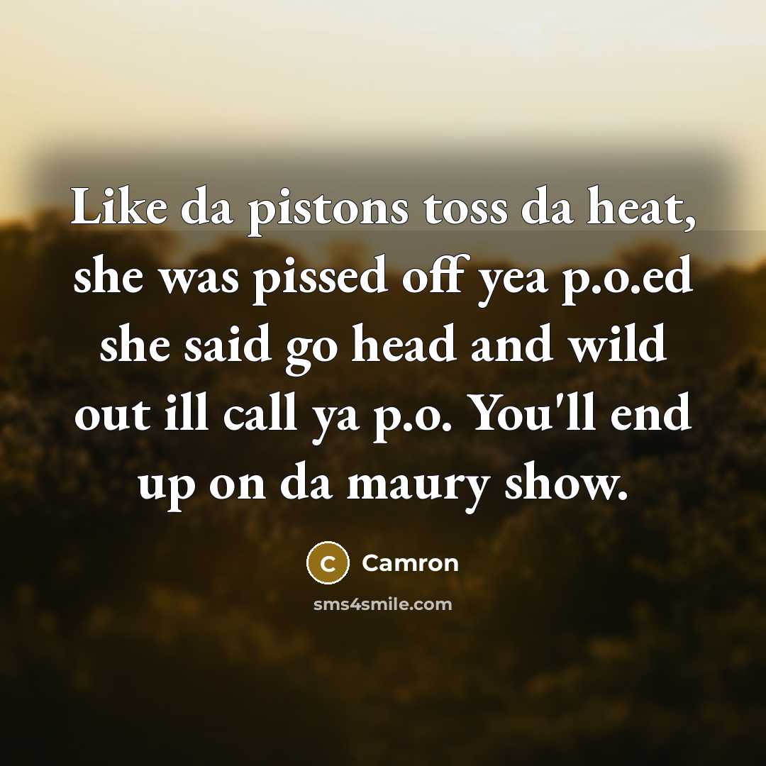 “Like da pistons toss da heat, she was pissed off…” quote by Camron