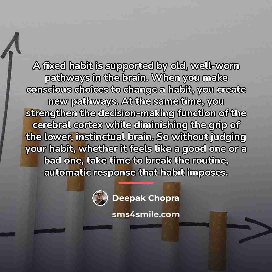 “A fixed habit is supported by old, well-worn pathways in…” quote by Deepak Chopra